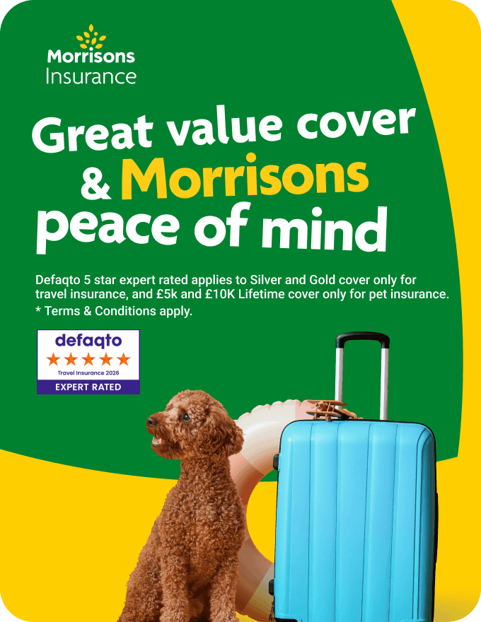 Great value cover & Morrisons peace of mind. More card member benefits available*. Click here to get a quote.