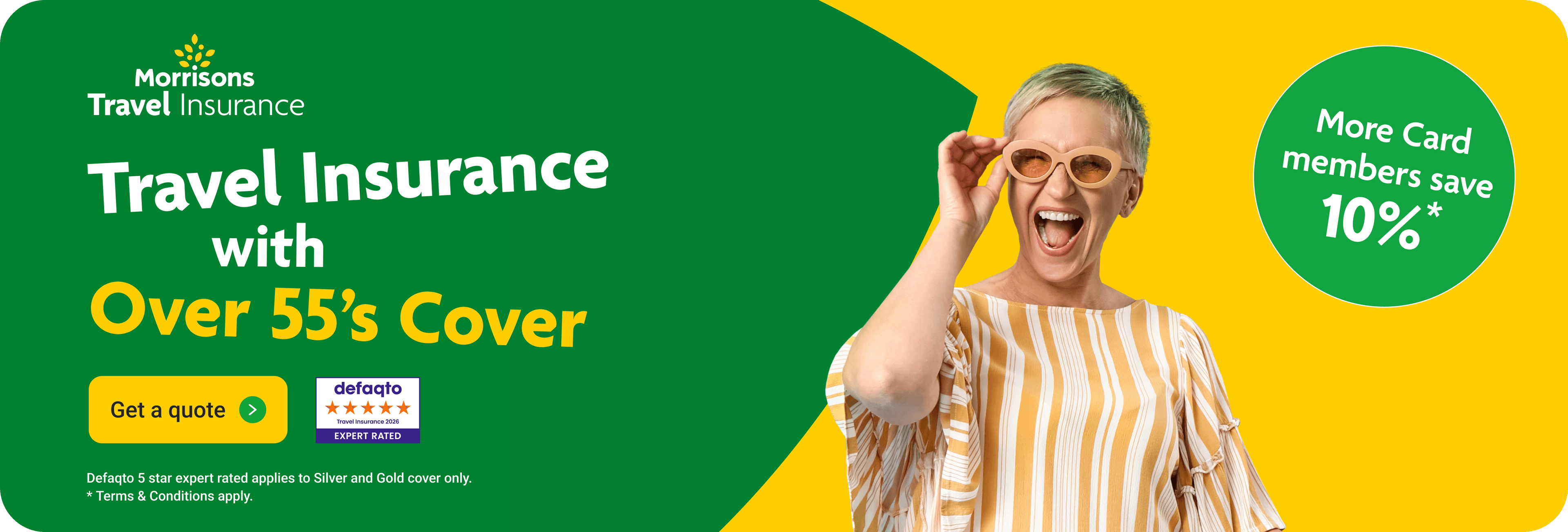 Travel Insurance with Over 55 cover. More card member benefits available*. Click here to get a quote.